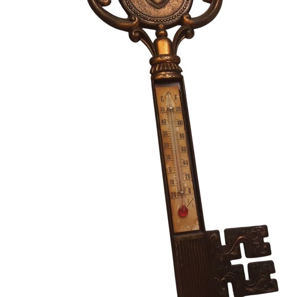 Vtg. Brass Metal Mercury Thermometer Skeleton Key. Los Angeles Hollywood - Picture 4 of 7